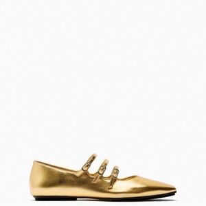 Zara Gold Triple-Strap Flats
